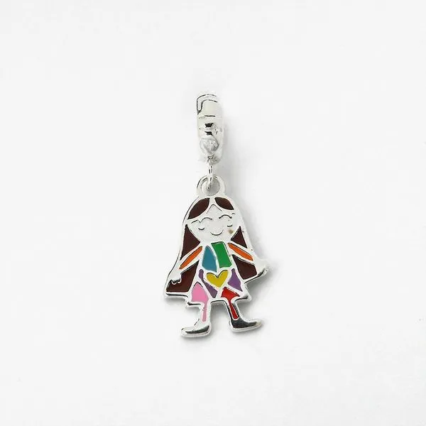 Berloque Menina Esmaltado Colorido Prata 925