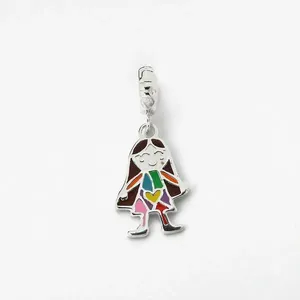 Berloque Menina Esmaltado Colorido Prata 925