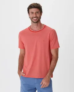 Camiseta Básica Masculina Gola Retilínea Em Malha Fio A Fio Laranja - G