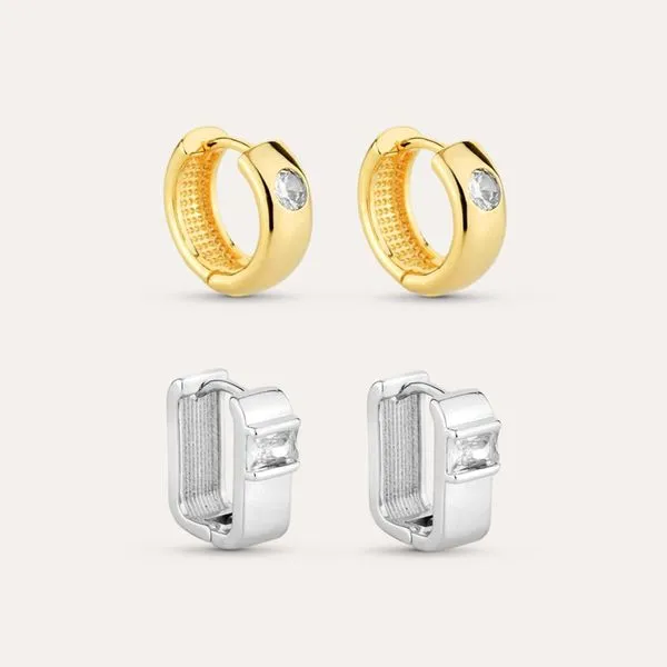 Conjunto De Argolinhas Dourado E Prateado