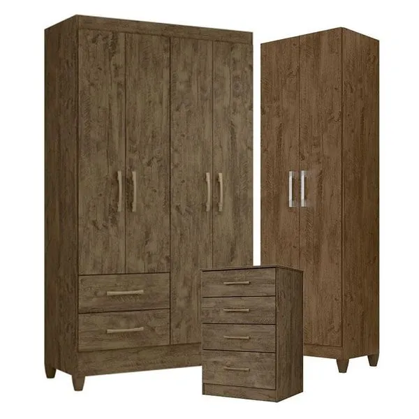 Guarda Roupa Solteiro Chile com Cômoda Ms913 e Armário Multiuso New Íris em MDP 103cm Marrom Moval Guarda Roupa Solteiro Chile com Cômoda Ms913 e Armário Multiuso New Íris MDP 103cm Marrom Moval