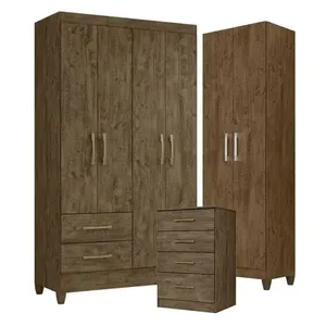 Guarda Roupa Solteiro Chile com Cômoda Ms913 e Armário Multiuso New Íris em MDP 103cm Marrom Moval Guarda Roupa Solteiro Chile com Cômoda Ms913 e Armário Multiuso New Íris MDP 103cm Marrom Moval