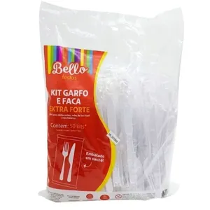 Kit de Talheres Descartáveis Master Poliestireno Branco com 50 Garfos e 50 Facas Bello Festas Kit Talheres Descartáveis Master Branco 50 Garfos e 50 Facas Bello Festas