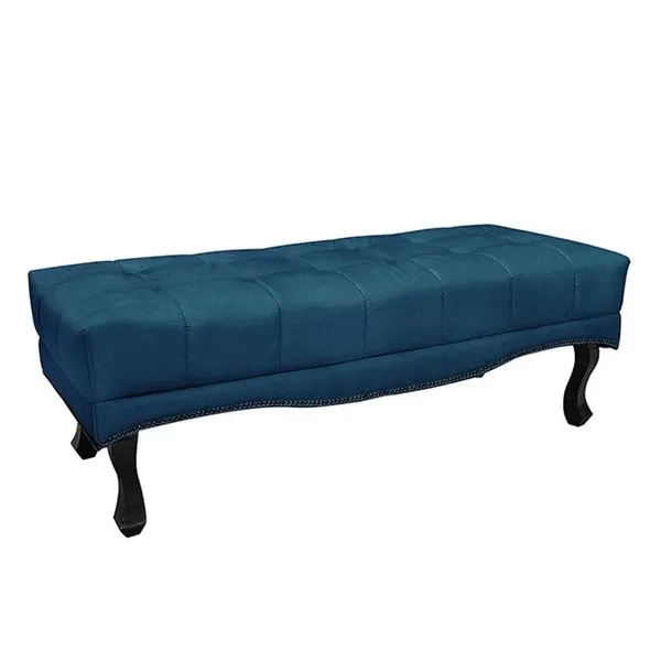 Recamier Decorativo 195cm Loewe Veludo Pés de Madeira Azul Marinho - Gran Belo