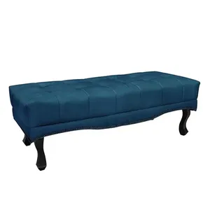 Recamier Decorativo 195cm Loewe Veludo Pés de Madeira Azul Marinho - Gran Belo