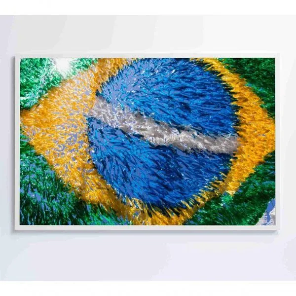 Quadro Bandeira Do Brasil Em Fitas 90x60 Cm Tecido Canvas