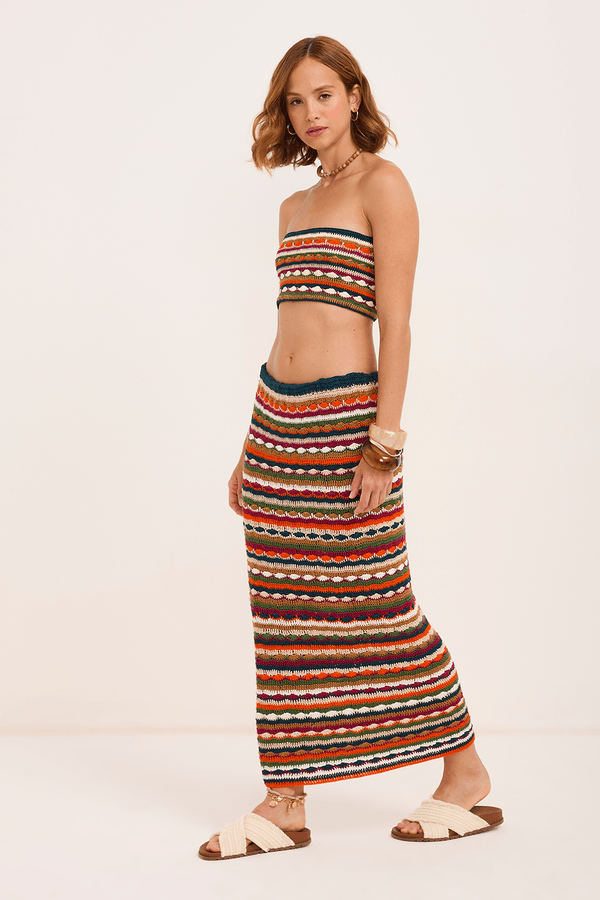 saia crochet larissa midi AZUL PETROLEO COM CORAL VIBES M