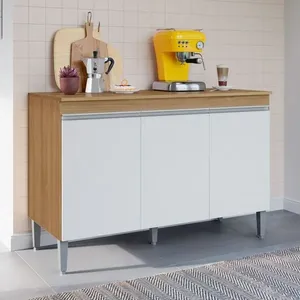 Balcão Gabinete Manu 3 Portas 1 Prateleira MDP 120cm Amêndoa Desk Design Balcão Gabinete Manu 3 Portas 1 Prateleira MDP 120cm Amêndoa