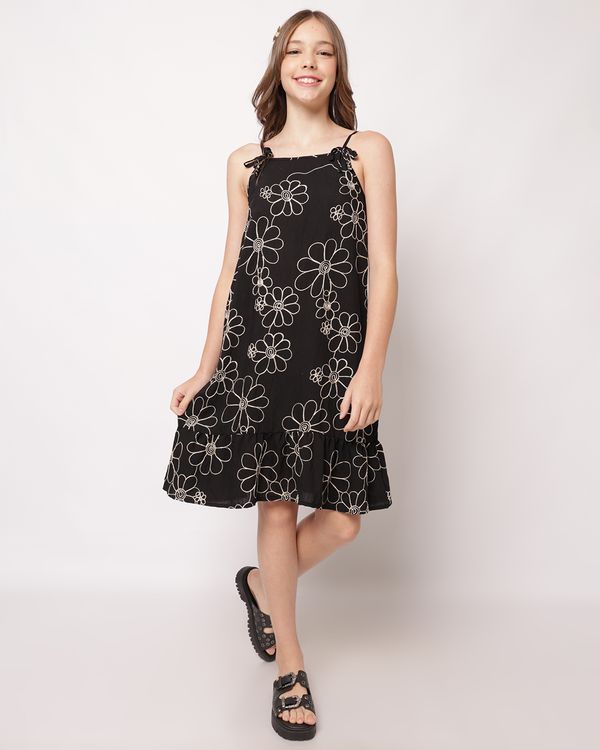Vestido Juvenil Curto Berry & Co. Estampado com Alcinha Preto 16