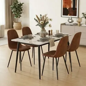 Kit Mesa de Jantar Tampo Granito com 4 Cadeiras 120cm Caemmun Marrom