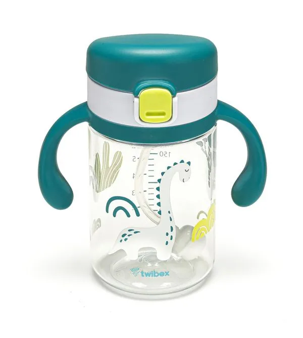 Copo de Treinamento Tritan com Canudo Dino Azul 240ml Twibex Azul