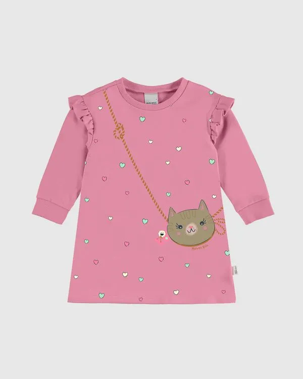 Vestido Infantil T-Shirt Manga Longa Em Moletinho Malwee Kids Rosa - 2