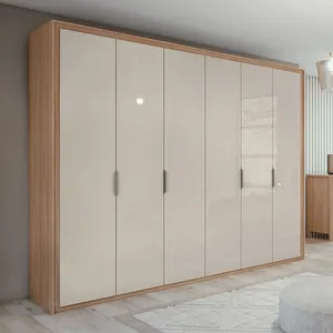 Guarda-roupa em MDF, 6 Portas, 6 Gavetas, Com Puxador - Stillus Carvalho Naturale / Off White