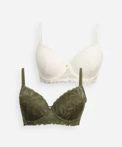 kit de 2 sutiãs meia taça com renda floral colorido 44