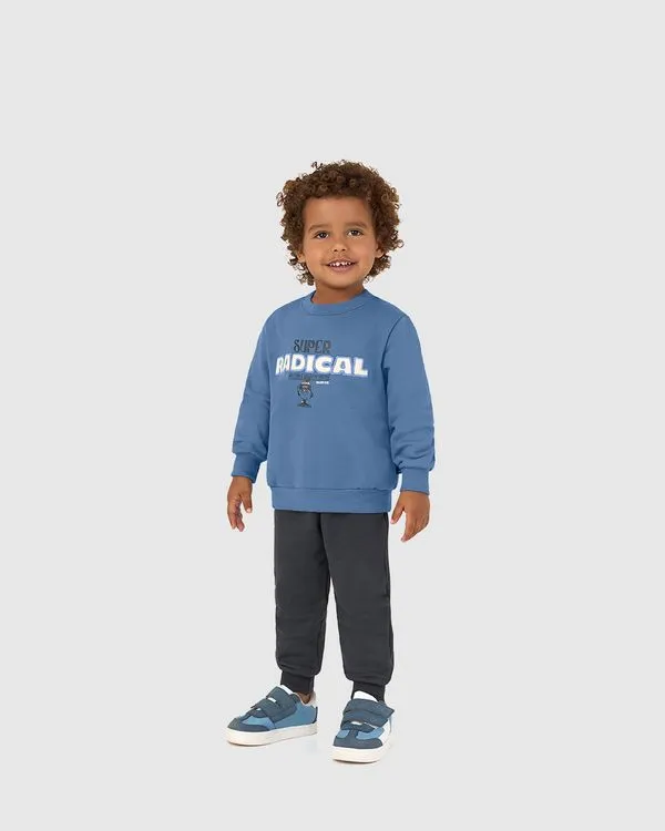 Conjunto Infantil Menino Super Radical Em Moletom Flanelado Malwee Kids Azul - 2