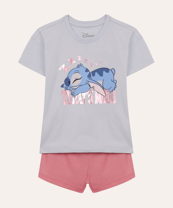 pijama curto juvenil stitch azul 16