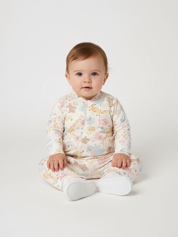 Macacão Cotton Com Zíper Infantil Para Bebê - OFF WHITE P