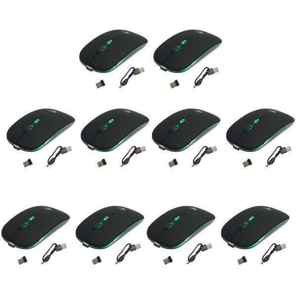 Kit 10 Mouses Sem Fio Recarregável Mega M185 com Led DPI Ajustável