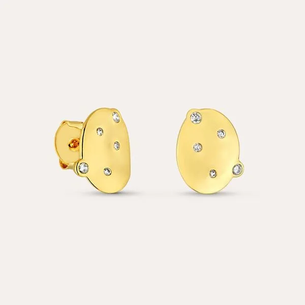 Brinco Oval Zircônias Banho Ouro 18k
