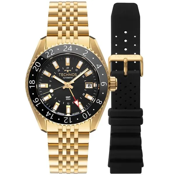 Relógio Technos Masculino Automatico GMT Dourado - NH34AB/T1P Relógio Technos Masculino Automatico Dourado - NH34AB/T1P