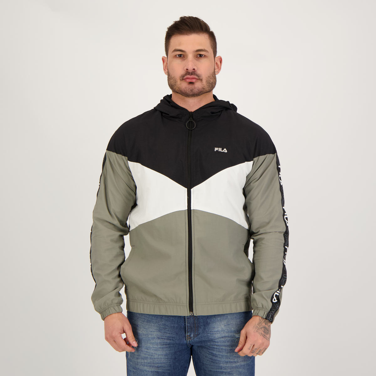 Jaqueta Fila Geo Block Hoodie Cinza