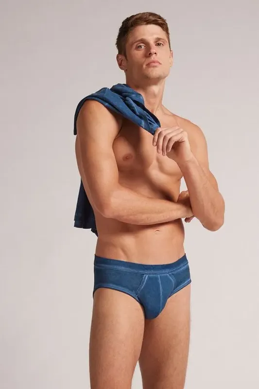 Cueca Slip Em Algodão Supima Natural Fresh - Azul GG