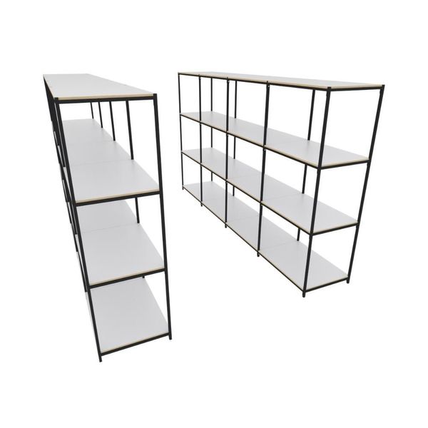 Praleira De Aço Reforçada Mini Porta Pallet 200x60x90 Estante Estoque Bandeja Branca Módulos Conjugados 4 + 4