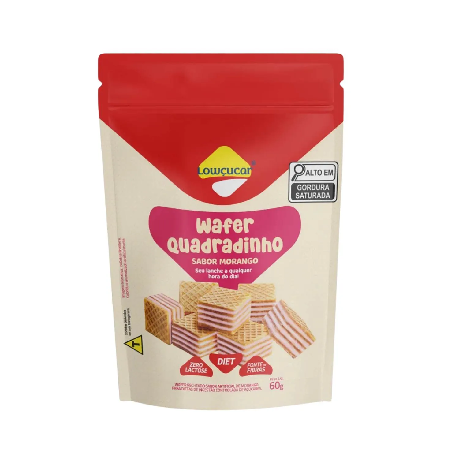 Biscoito Wafer Quadradinho Diet Zero Lactose Morango Lowçúcar 60g
