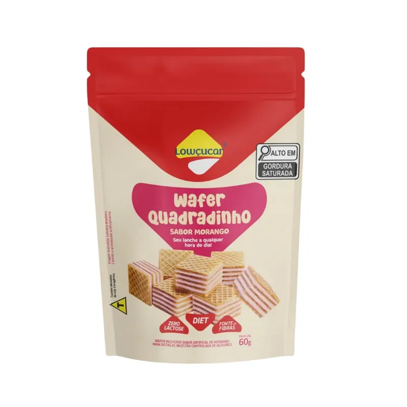 Biscoito Wafer Quadradinho Diet Zero Lactose Morango Lowçúcar 60g
