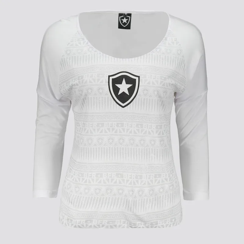 Camisa Manga Longa Botafogo Pedrinhas Feminina Branca