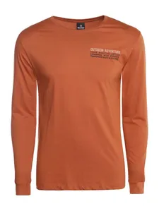 Camiseta Manga Longa Estampada Masculina MARROM P