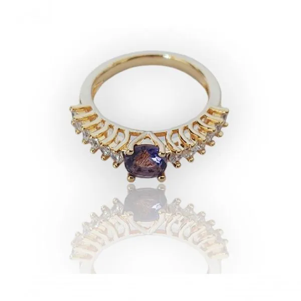 Anel Pedra Multicolor E Cristal Dourado - 17