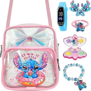 Kit Infantil Lilo & Stitch Relógio Digital Led Pulseira Silicone Mochila Anel Presilhas Azul Bebê Orizom Kit Infantil Lilo & Stitch Relógio Digital Led Pulseira Silicone Mochila Azul Bebê Orizom