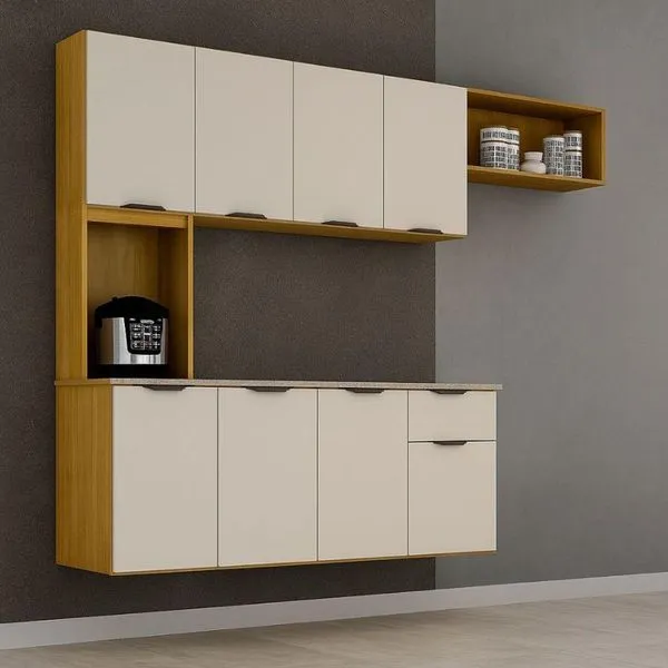 Armário de Cozinha Suspenso Nara 8 Portas MDP Giratória Off White Anyben