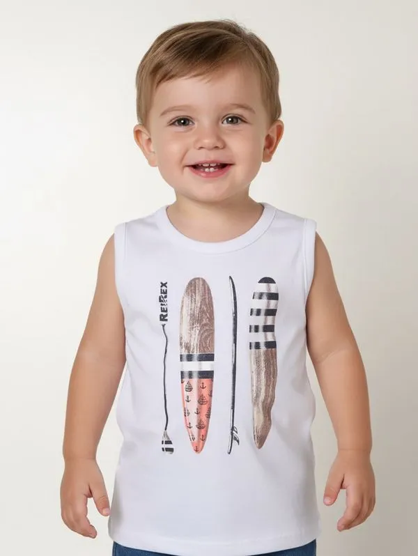 Camiseta Regata Estampada Infantil Para Menino- BRANCO 3