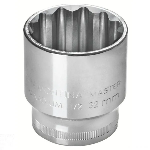 Soquete Estriado 13 Mm Encaixe 1/2" Em Aço Cromo Vanádio Com Acabamento Cromado