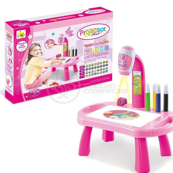 Projetor para Desenho Infantil Mesa de Desenhos Interativos para Pintura e Aprendizagem com Discos de Projeção Rosa Projetor para Desenho Infantil Mesa de Desenhos Interativos com Discos de Projeção Rosa Smart