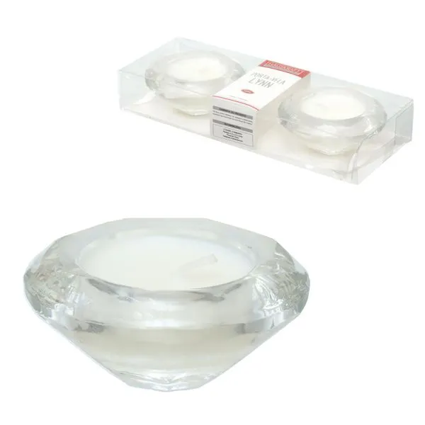 Porta-vela Lynn Vidro Transparente 2 Peças 7cm PVLA024 - Hauskraft