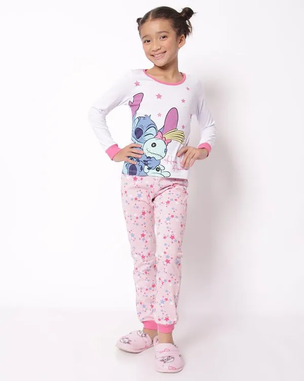 Pijama Infantil Longo Algodão Disney Stitch Branco 8