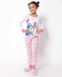 Pijama Infantil Longo Algodão Disney Stitch Branco 8