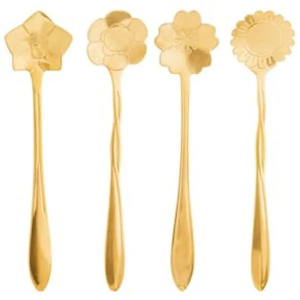 Conjunto de Colheres para Chá Wolff Flores em Aço Inox Dourado - 4 Peças