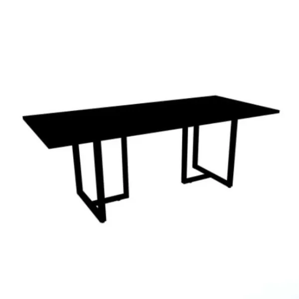 Mesa De Reunião Retangular 260 X 120 Cm Pé Tubular Pe25 Em Mdp Preta Base Preta