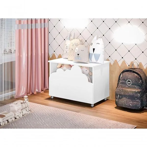 Baú de Brinquedos Nuvem Alegria Infantil com Arandelas Decorativas Branco Divaloto Móveis Baú de Brinquedos Nuvem Alegria Infantil com 2 Arandelas Branco Divaloto Móveis