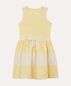 vestido de algodão infantil com laço amarelo 4