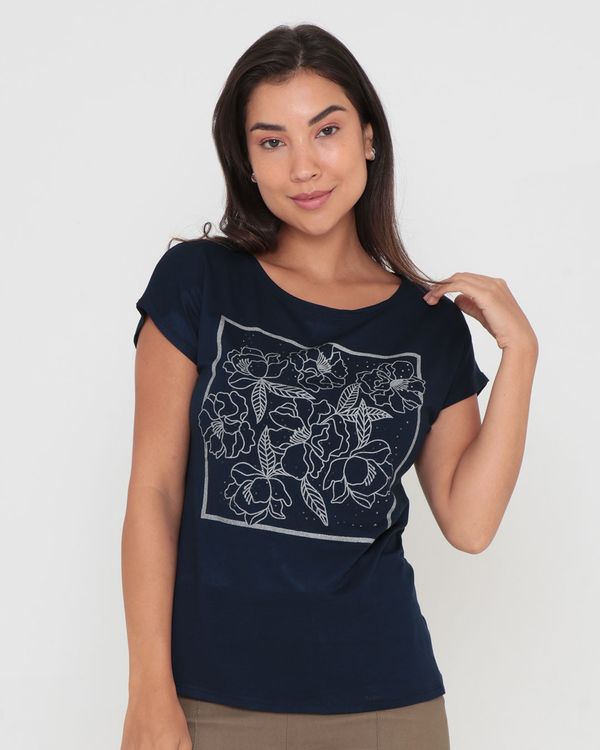 Blusa Feminina Estampa Floral Marinho M