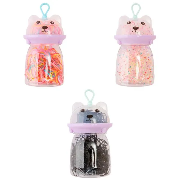 Kit Elásticos Para Cabelo Pote Urso com 80 Peças Plástico Sortido 2cm LM2804 - honeyhome