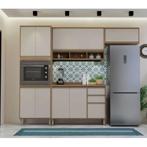 Cozinha Completa 4 Pçs Espaço Micro-ondas E Tampo 270cm Lari Vanilla-connect