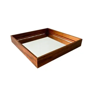 Bandeja Decorativa 24618 em Madeira de Reflorestamento com Fundo Espelhado Preto Carmella Presentes Bandeja Decorativa 24618 em Madeira com Fundo Espelhado Preto Carmella Presentes