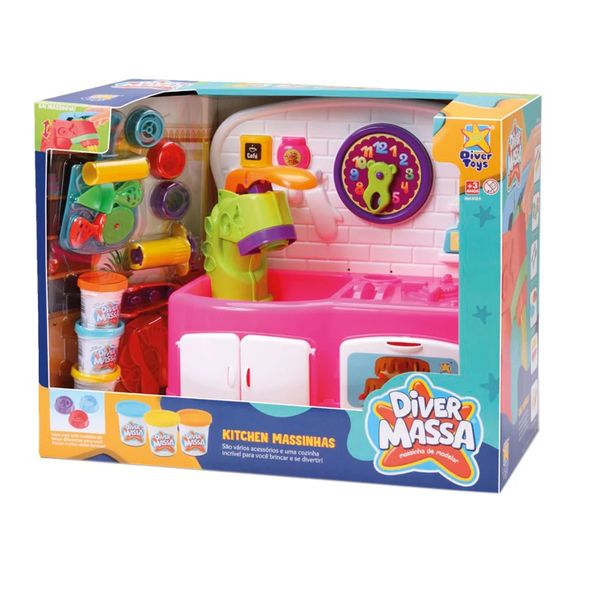 Massa de Modelar Divertoys Cozinha com Máquina Rosa