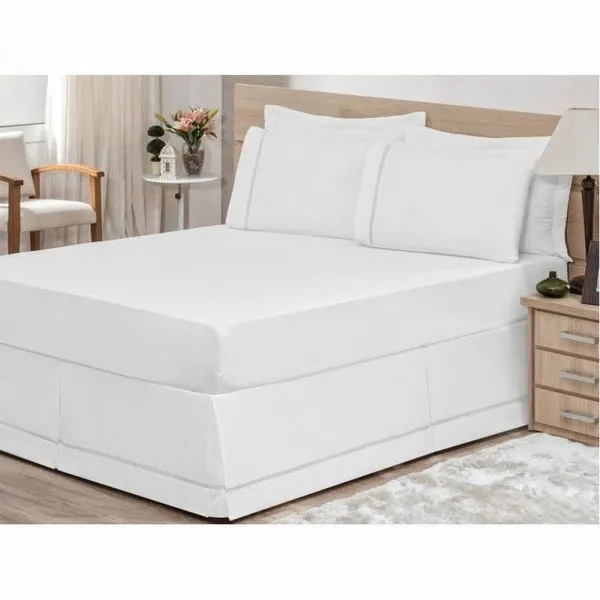 Saia para Box Casal Queen 01 Peça Branco Bordados Ricardo sem variação
